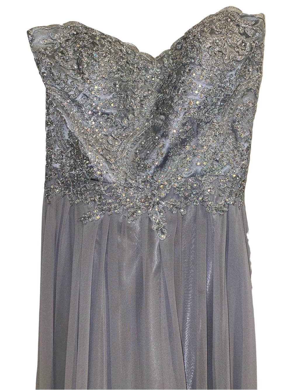 Strapless Grey-Blue Prom Evening Gown with Sweatheart Neckline and Corset Back - Picture 4 of 16